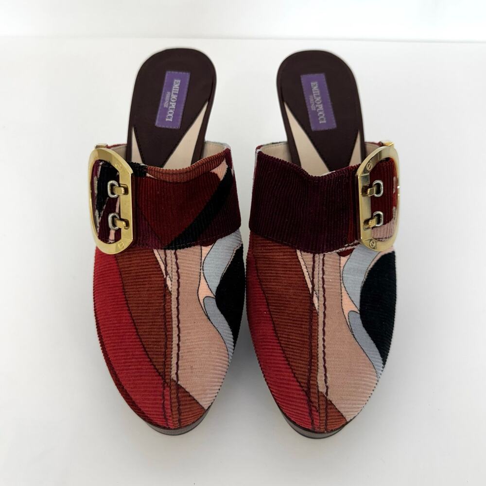 Emilio Pucci Firenze Multicolor Corduroy Platform Heeled Mules Shoes 36 (US 6) - Picture 3 of 15